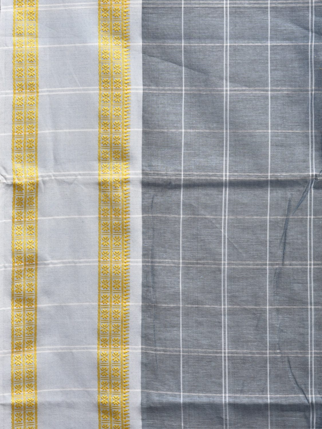 Dark Grey Bamboo Cotton Saree with Big Checks Design No Blouse bc0287