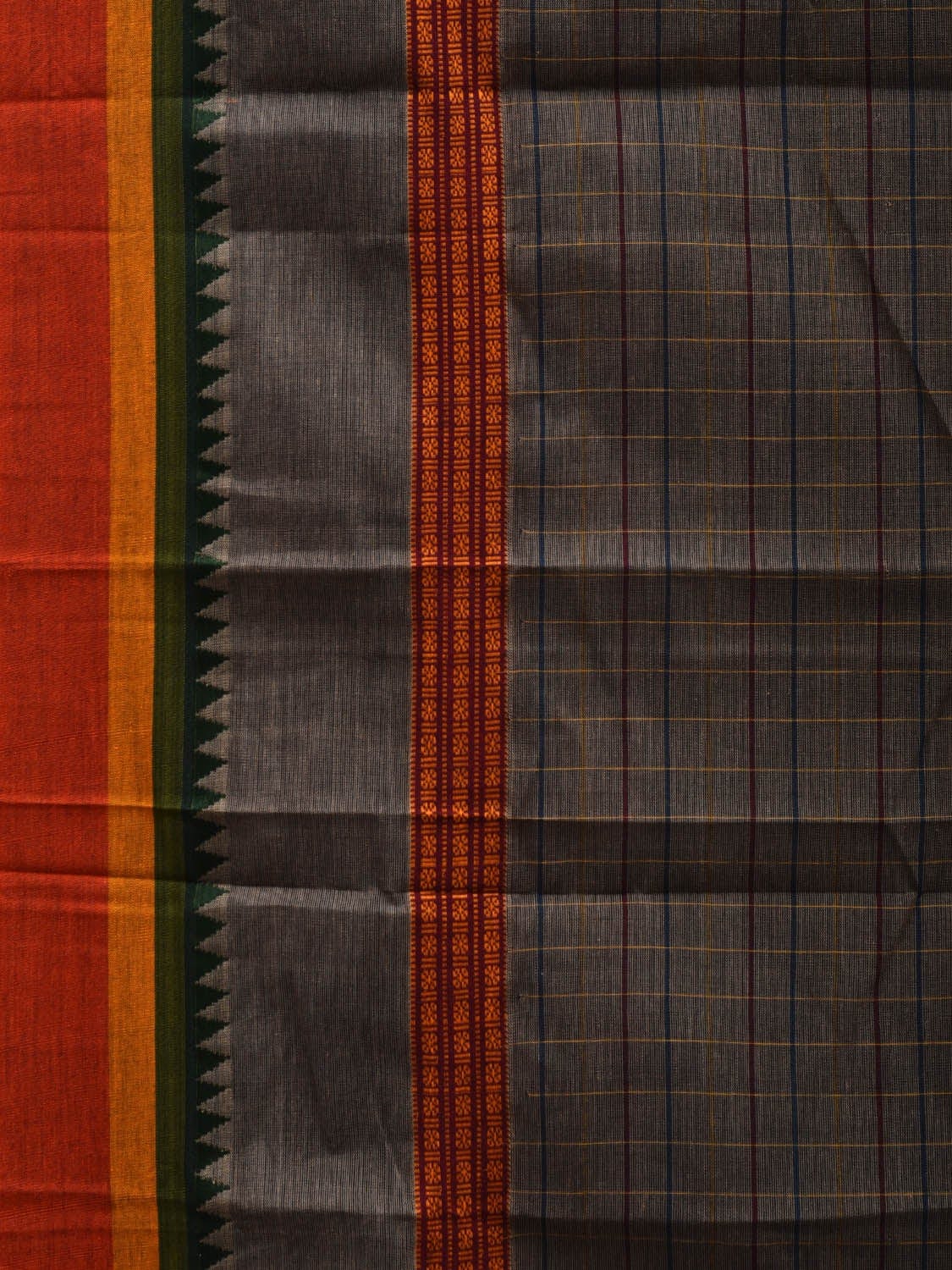 Dark Grey Narayanpet Cotton Handloom Saree with Checks Design No Blouse np0537