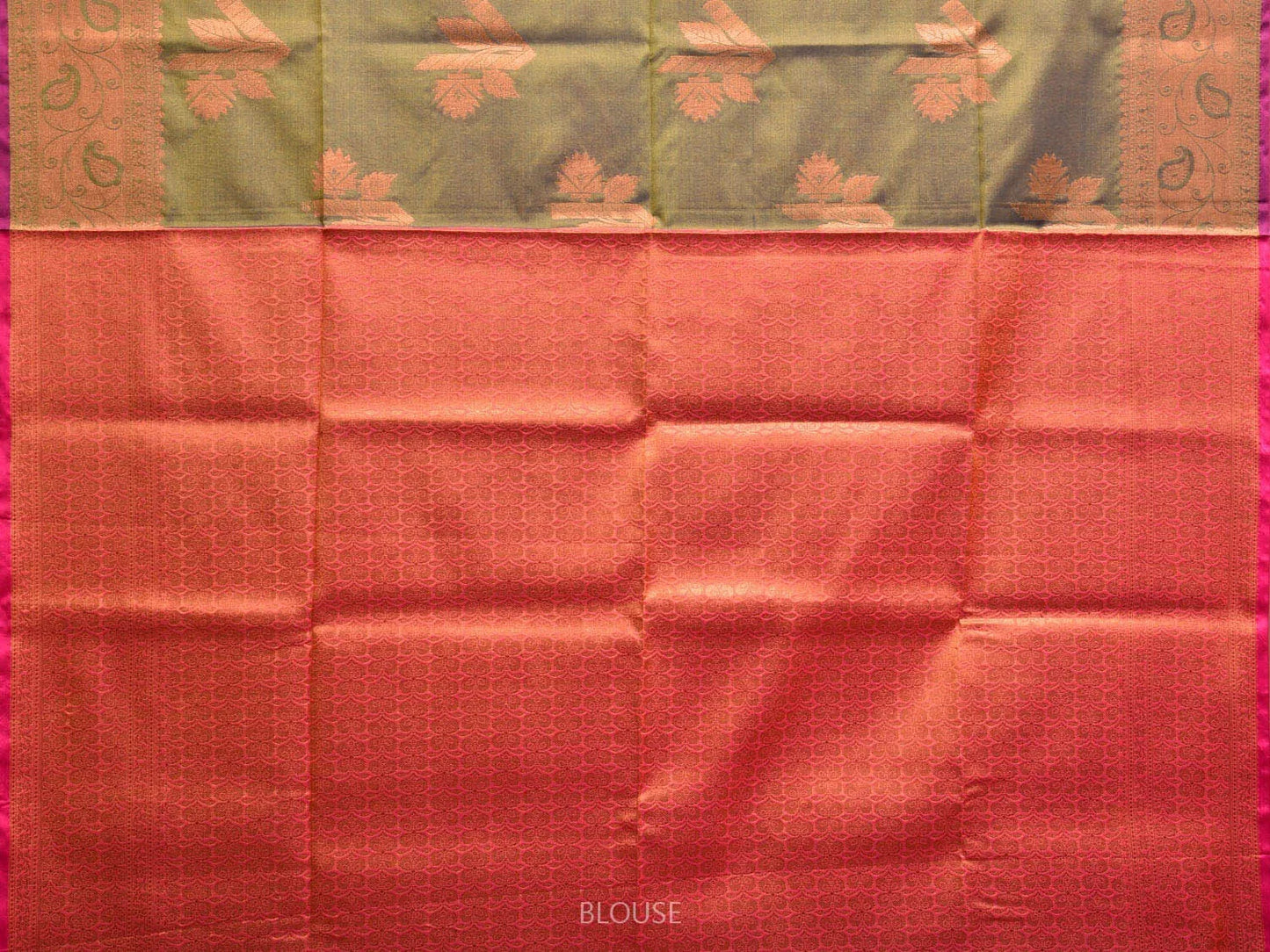 Dark Olive Katan Silk Saree with Border and Body Butta Design b0060ds