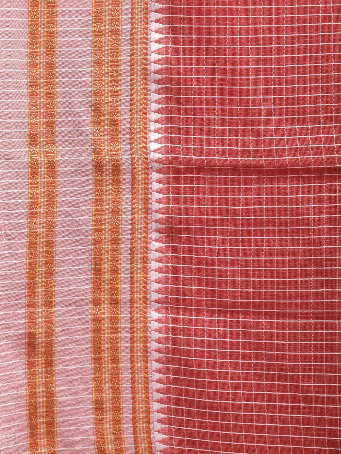 Dark Red and White Bamboo Cotton Saree with Checks Design No Blouse bc0389