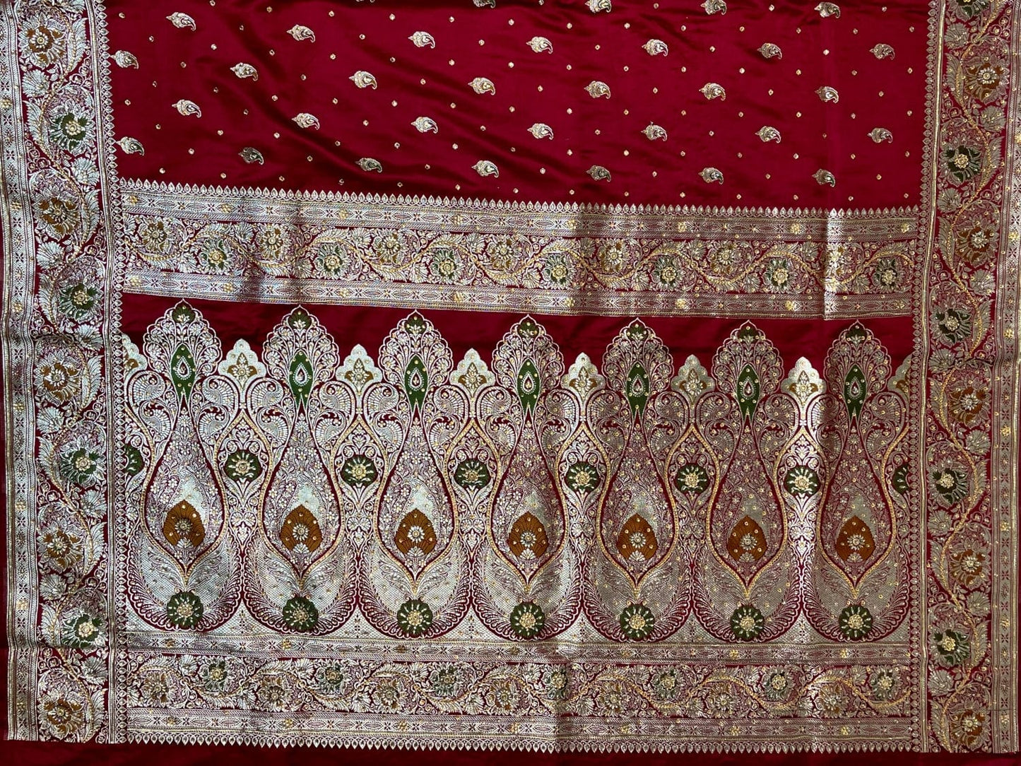 Dark Red Banaras Katan Silk Saree with Body Butti and Stone Work Design b0394ds