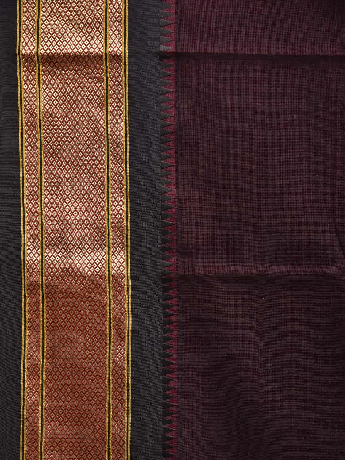 Dark Wine and Black Bamboo Cotton Plain Saree with Contrast Pallu Design No Blouse bc0619