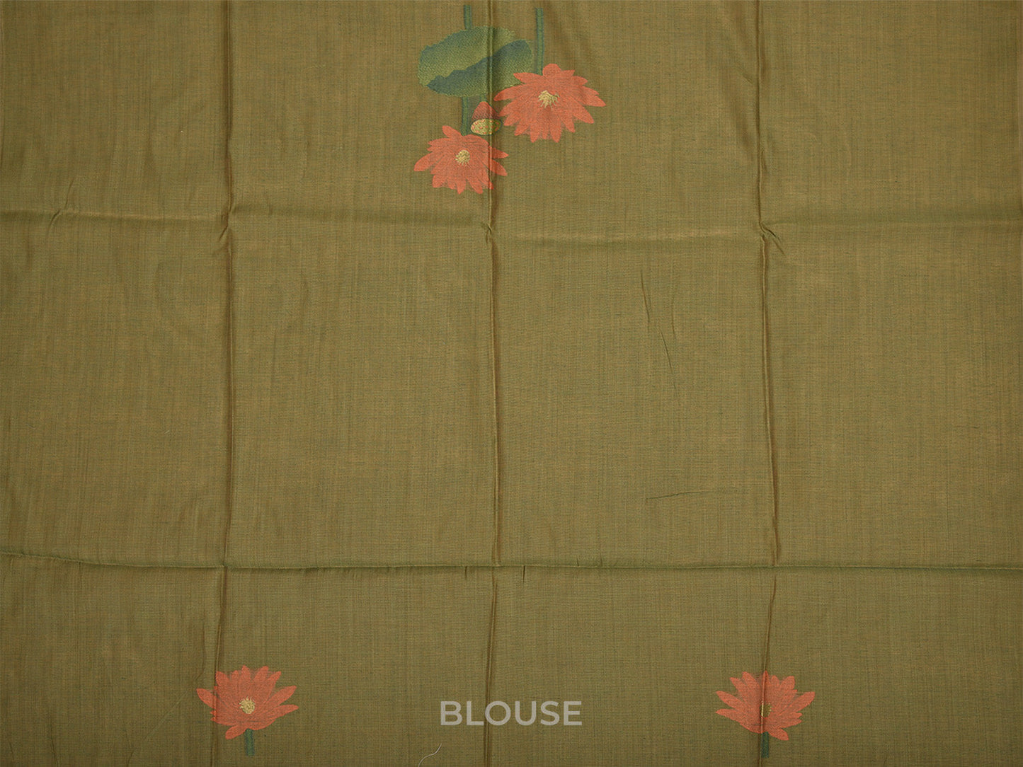 Cream and Olive Dhakai Jamdani Cotton Viscose Saree with Lotus Flower Body Buta and Pallu Design dj0008