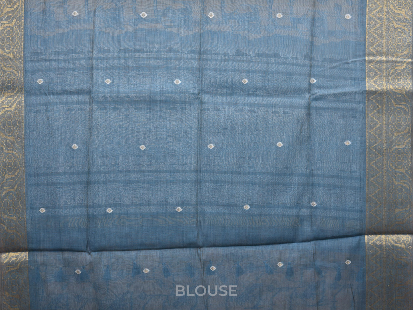 Cream and Light Blue Dhakai Jamdani Cotton Viscose Saree with All Over Birds and Pallu Design dj0010