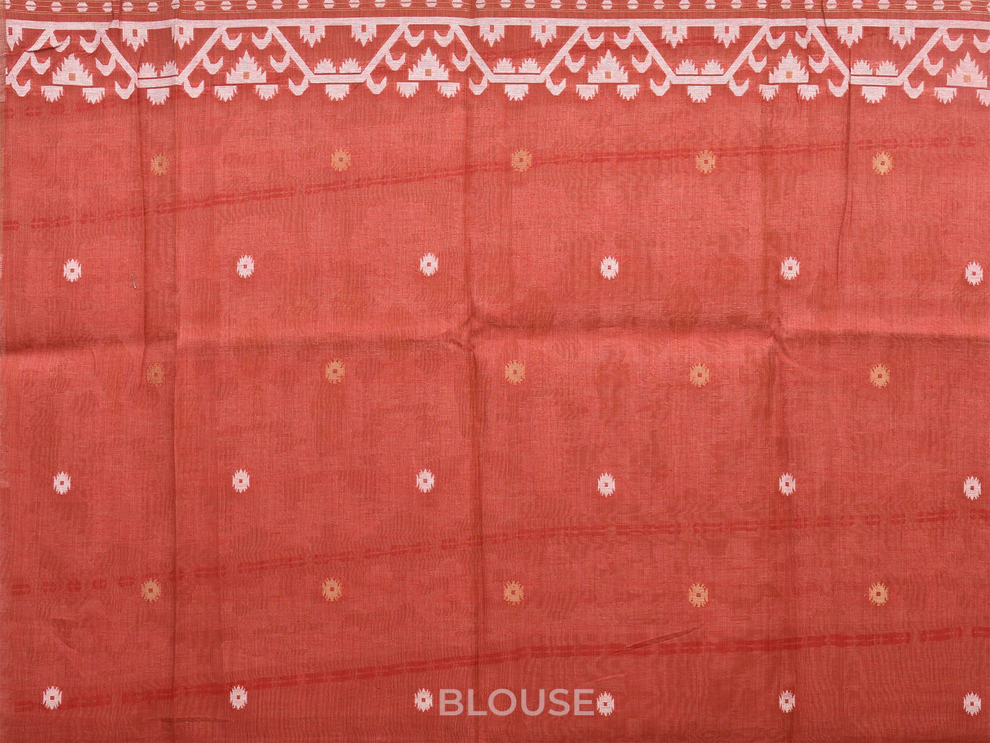 Cream and Rust Dhakai Jamdani Cotton Viscose Saree with Pallu and Border Design dj0011