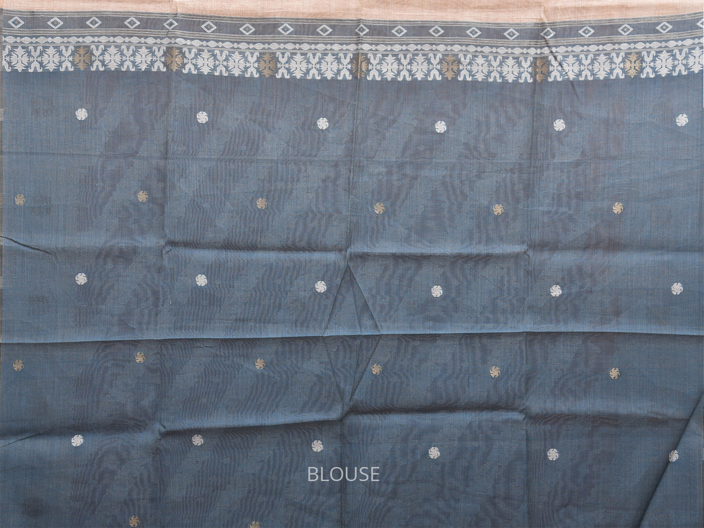 Cream and White Dhakai Jamdani Cotton Viscose Saree with Diagonal and Border Design dj0012