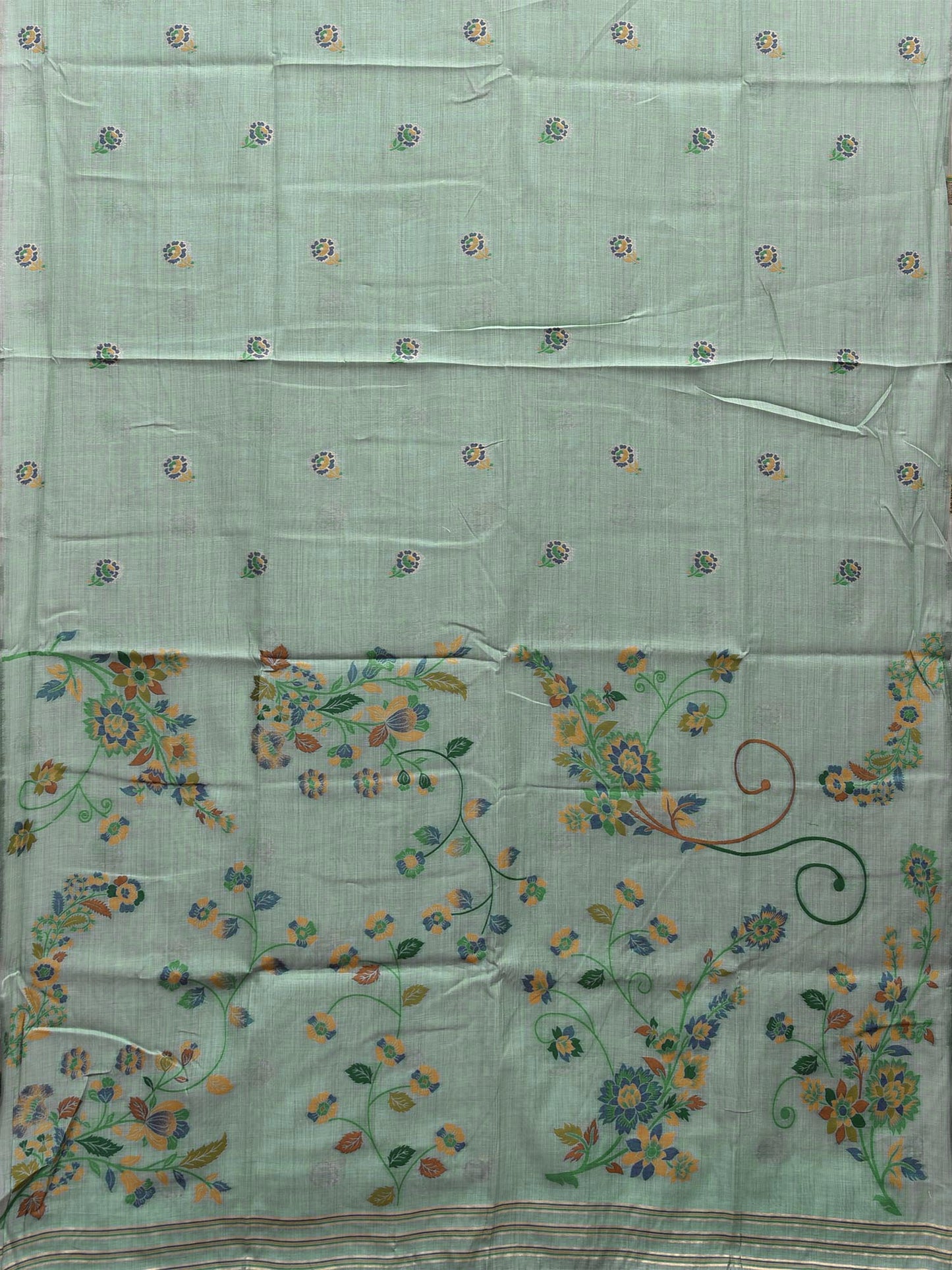 Turquoise Dhakai Jamdani Cotton Viscose Saree with Buta and Floral Pallu Design dj0015