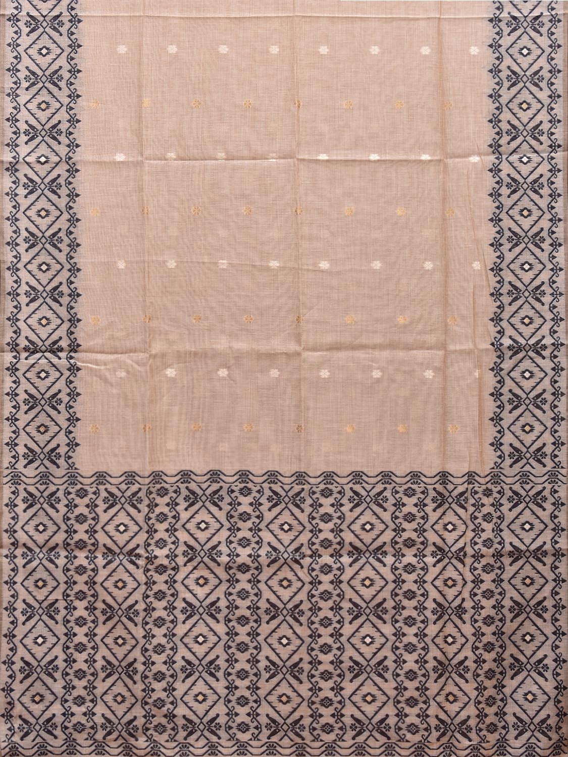 Cream Dhakai Jamdani Cotton Viscose Saree with Geometric Pallu and Border Design dj0028