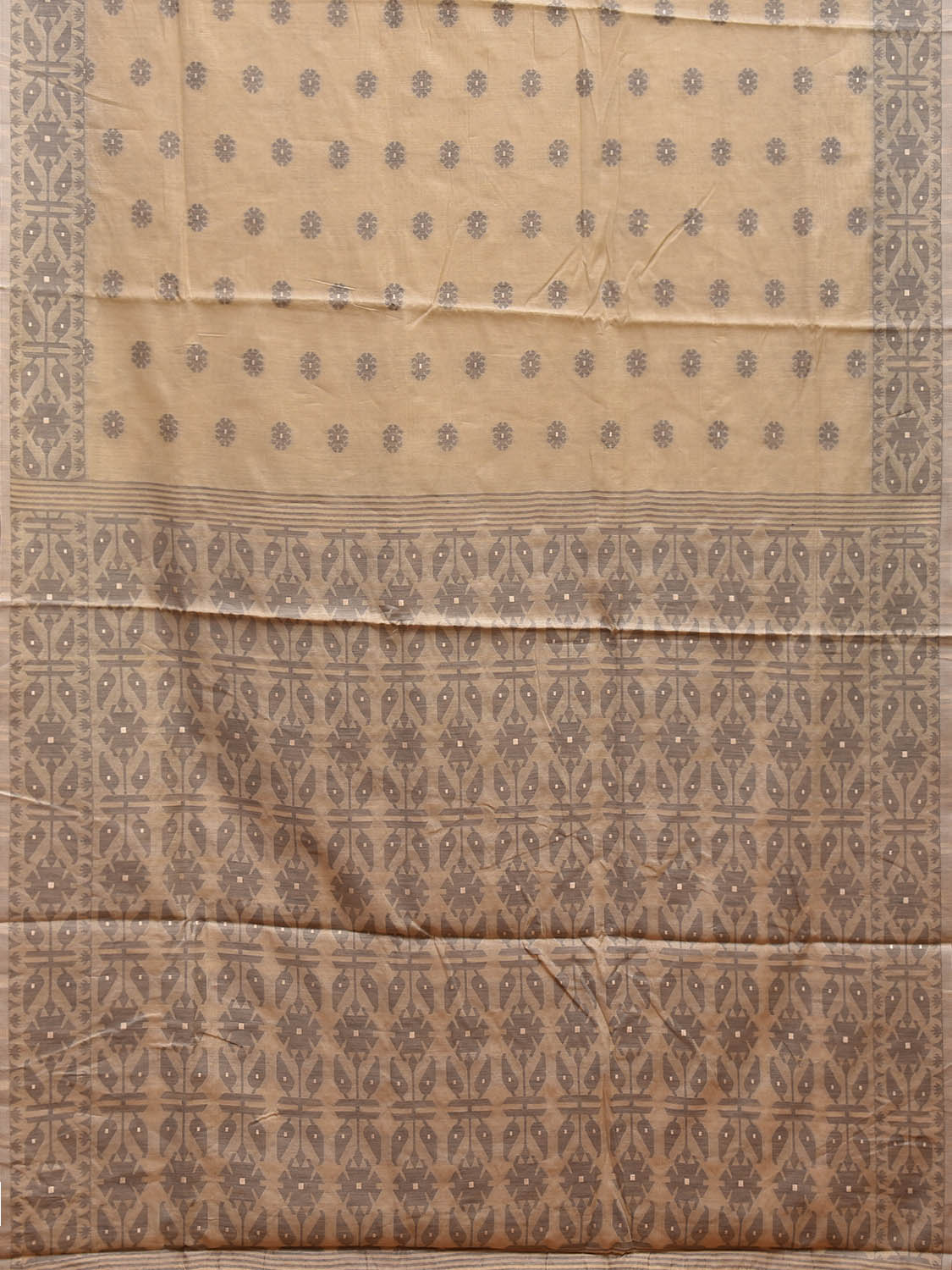 Cream and Light Grey Dhakai Jamdani Cotton Viscose Saree with Buta and Pallu-Border Design dj0045