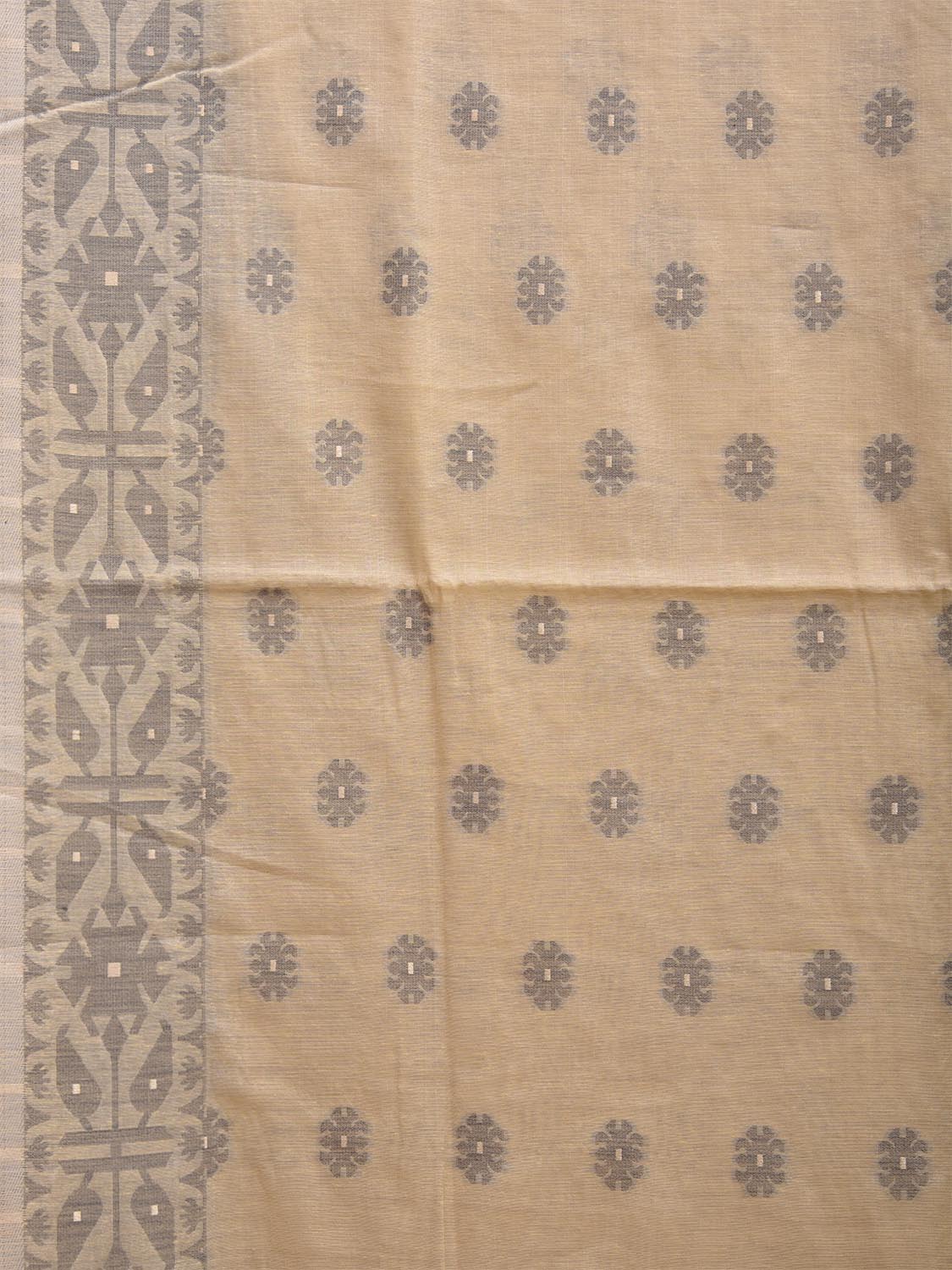 Cream and Light Grey Dhakai Jamdani Cotton Viscose Saree with Buta and Pallu-Border Design dj0045