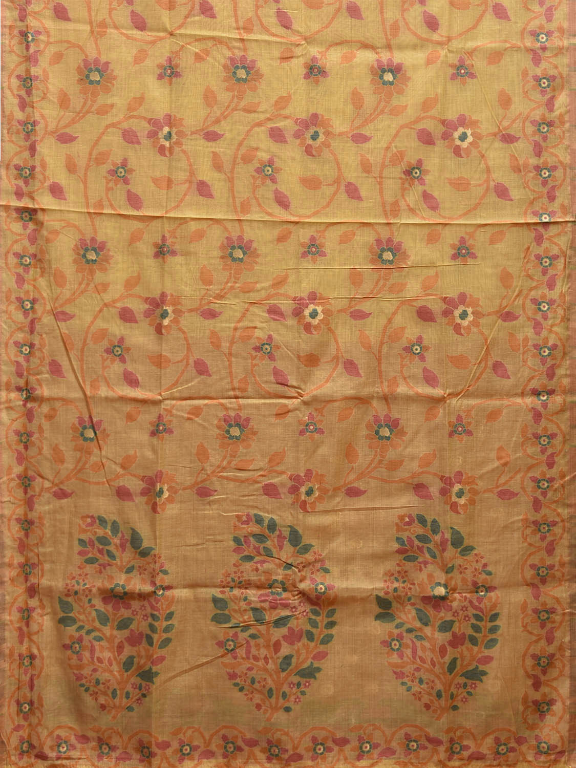 Light Yellow Dhakai Jamdani Cotton Viscose Saree with Floral Design dj0049