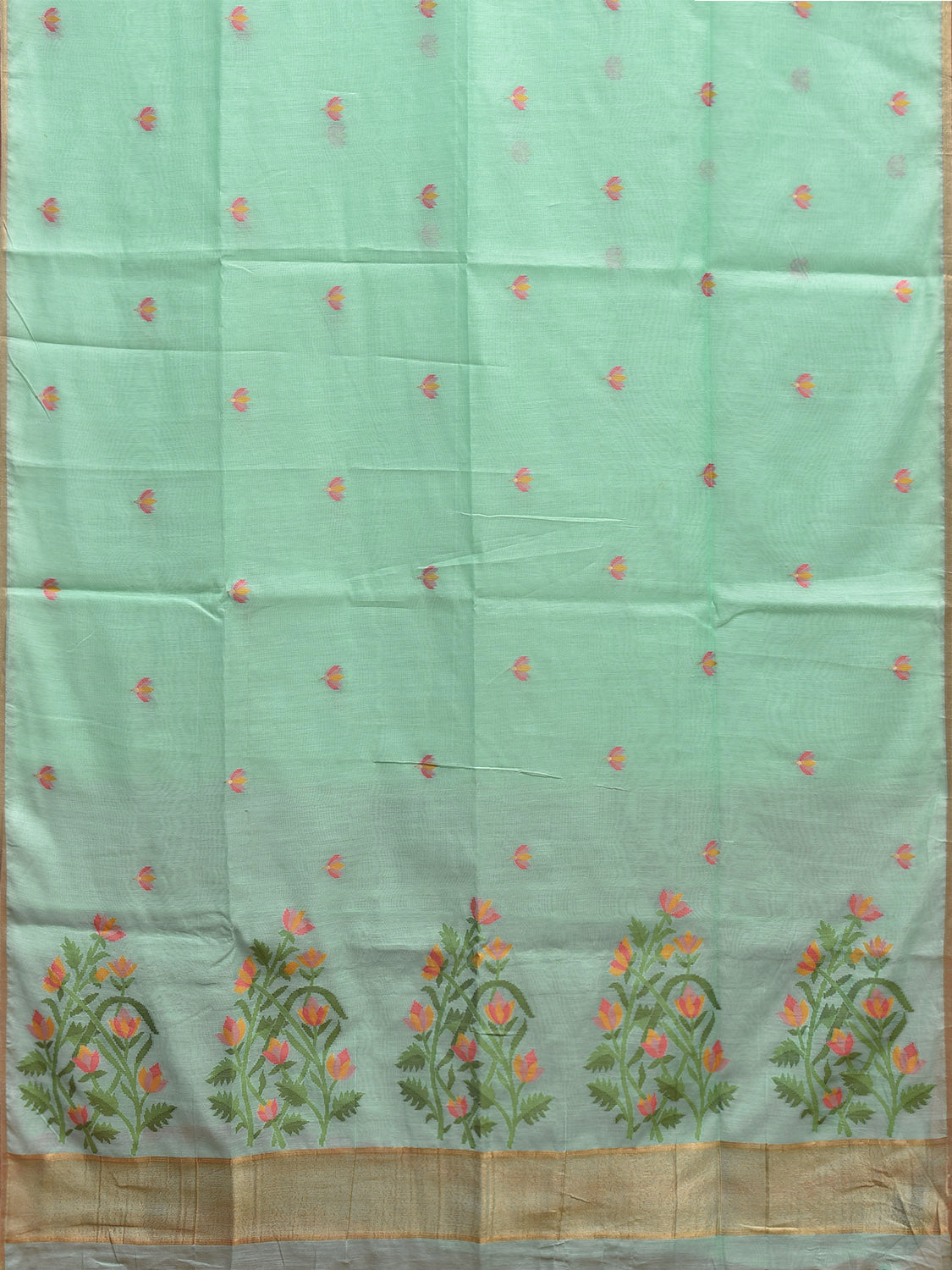 Turquoise Dhakai Jamdani Cotton Viscose Saree with Body Buta and Floral Pallu Design dj0052