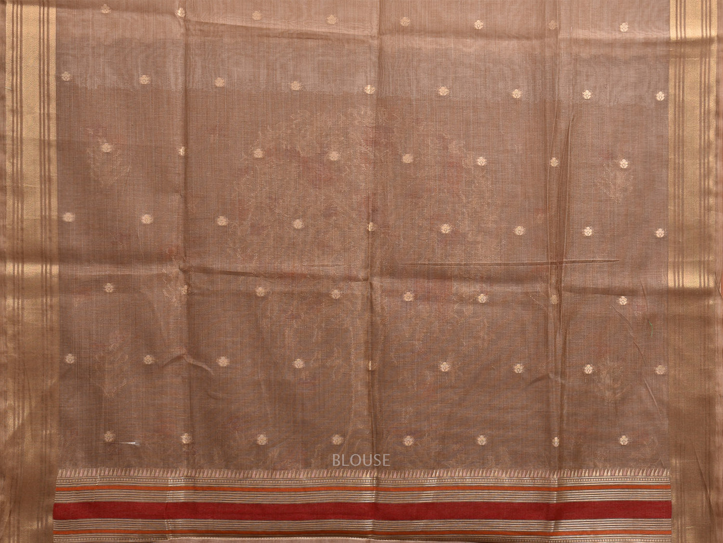 Cream and Khaki Dhakai Jamdani Cotton Viscose Saree with Tree and Birds Pallu Design dj0056