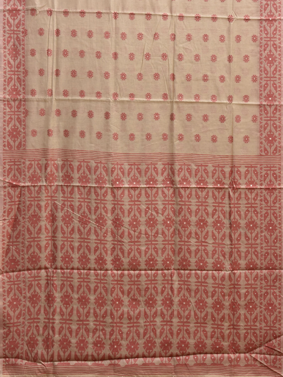 Cream and Red Dhakai Jamdani Cotton Viscose Saree with Buta and Pallu-Border Design dj0116