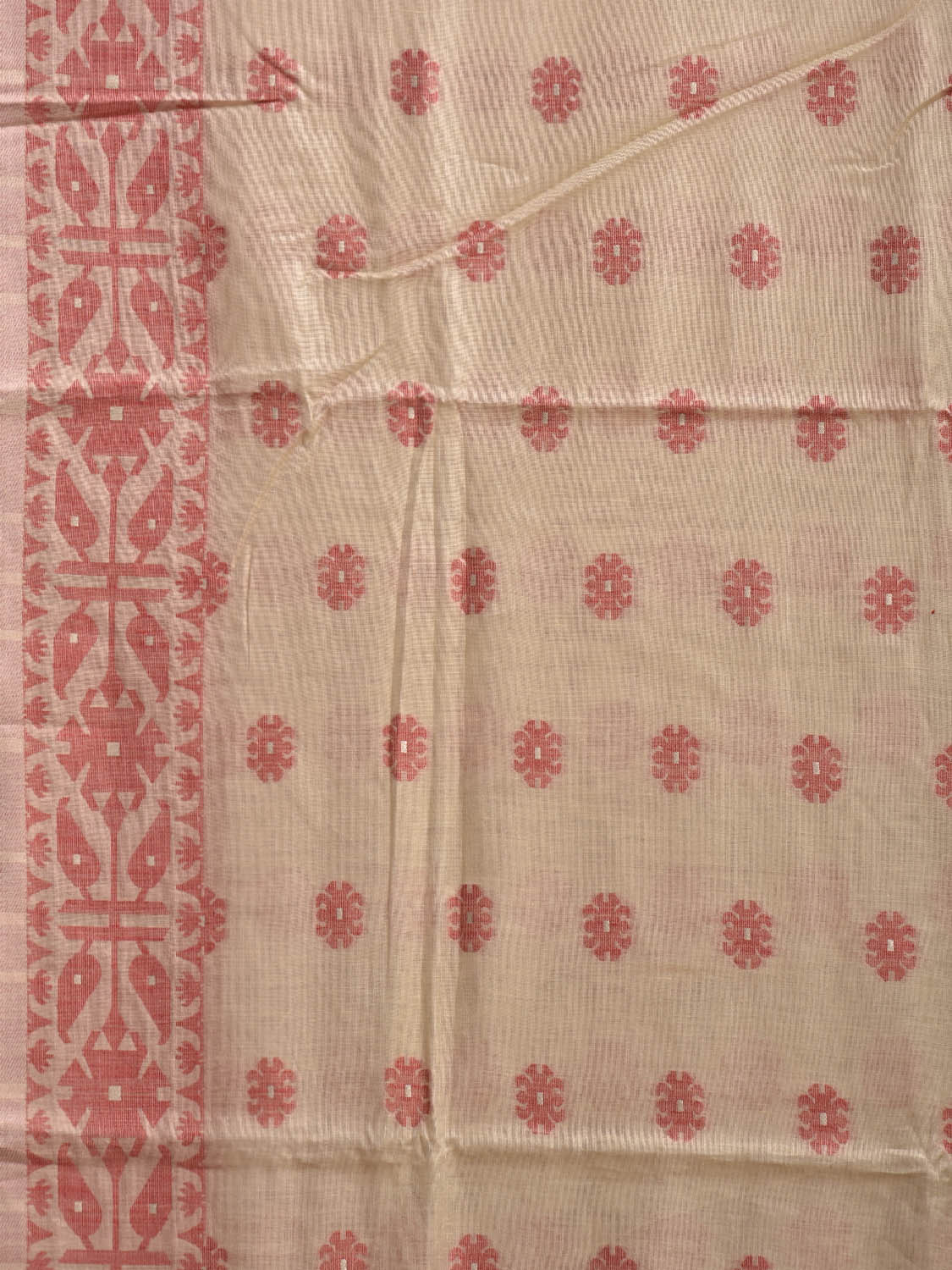 Cream and Red Dhakai Jamdani Cotton Viscose Saree with Buta and Pallu-Border Design dj0116