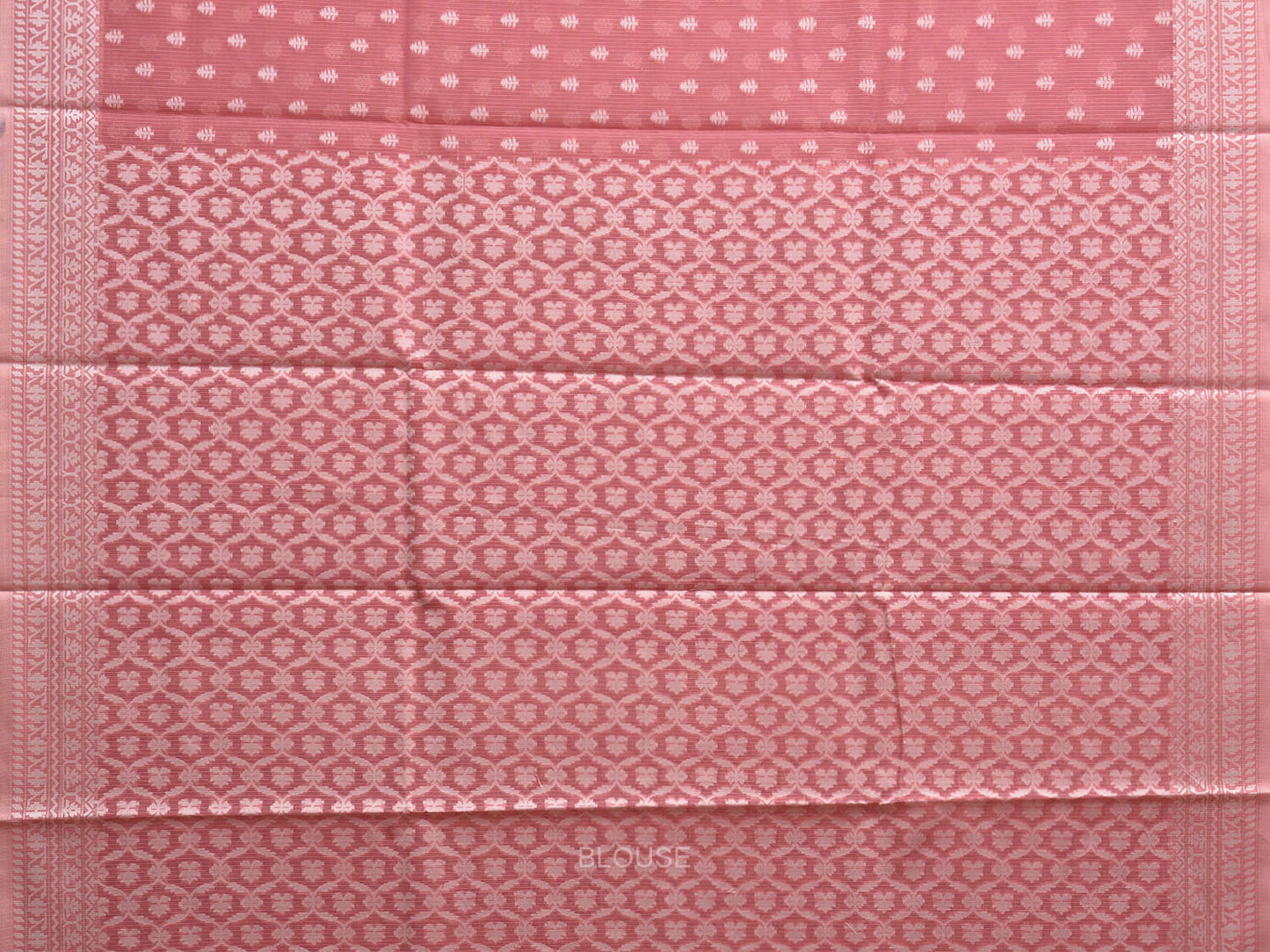 Peach Dhakai Jamdani Cotton Viscose Saree with Pallu and Border Design dj0131