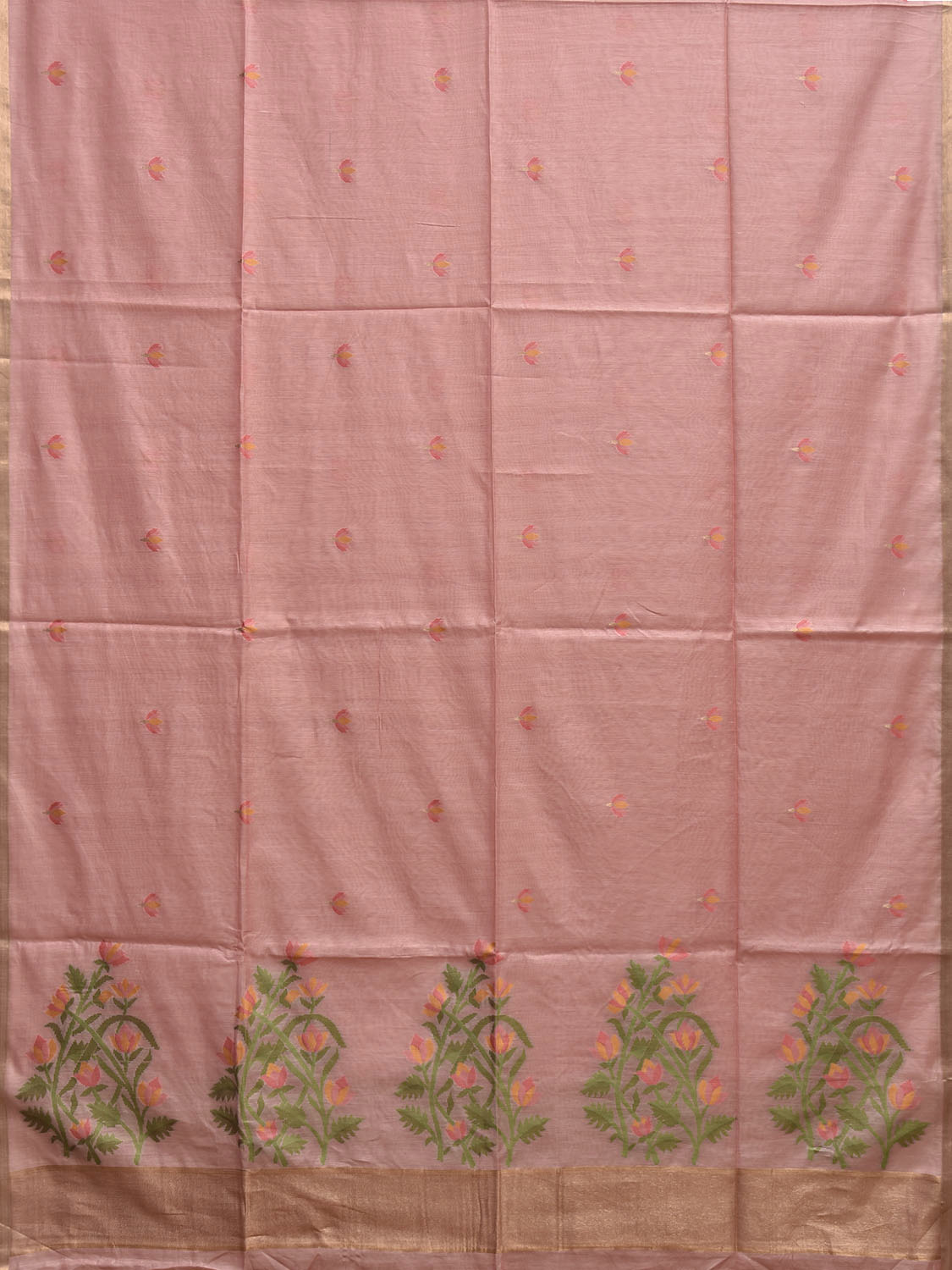 Baby Pink Dhakai Jamdani Cotton Viscose Saree with Floral Pallu Design dj0160