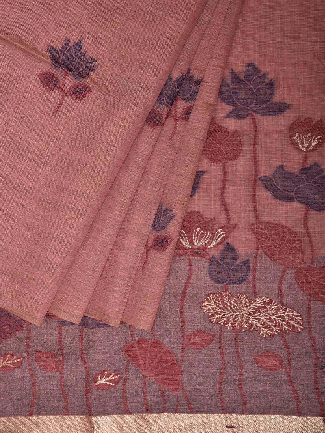 Peach Dhakai Jamdani Cotton Viscose Saree with Lotus Buta and Pallu Design dj0164