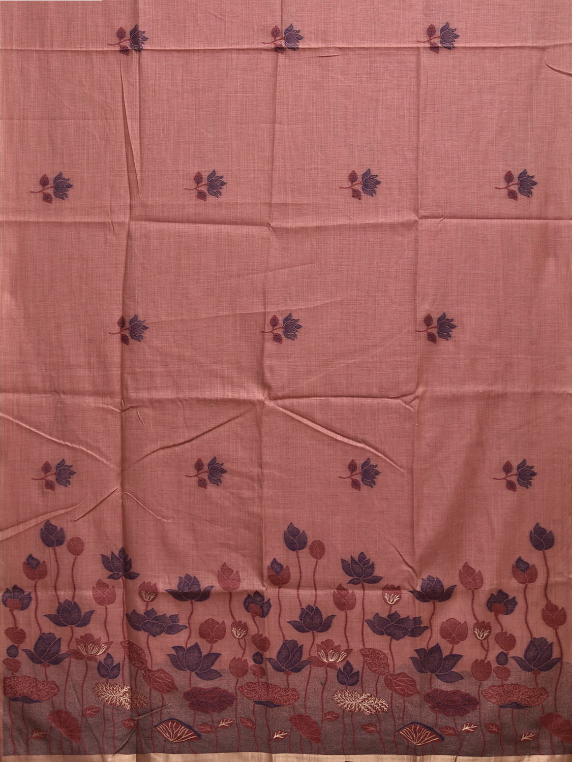 Peach Dhakai Jamdani Cotton Viscose Saree with Lotus Buta and Pallu Design dj0164