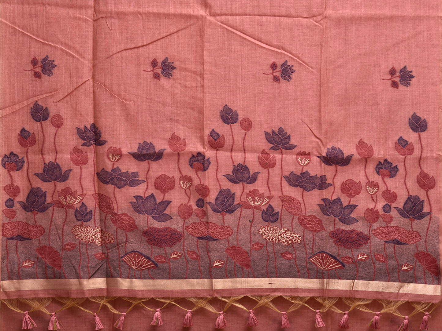 Peach Dhakai Jamdani Cotton Viscose Saree with Lotus Buta and Pallu Design dj0164