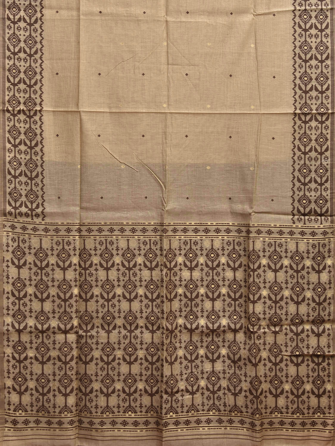 Cream and Fawn Dhakai Jamdani Cotton Viscose Saree with Jamdani Cut Work Design dj0165