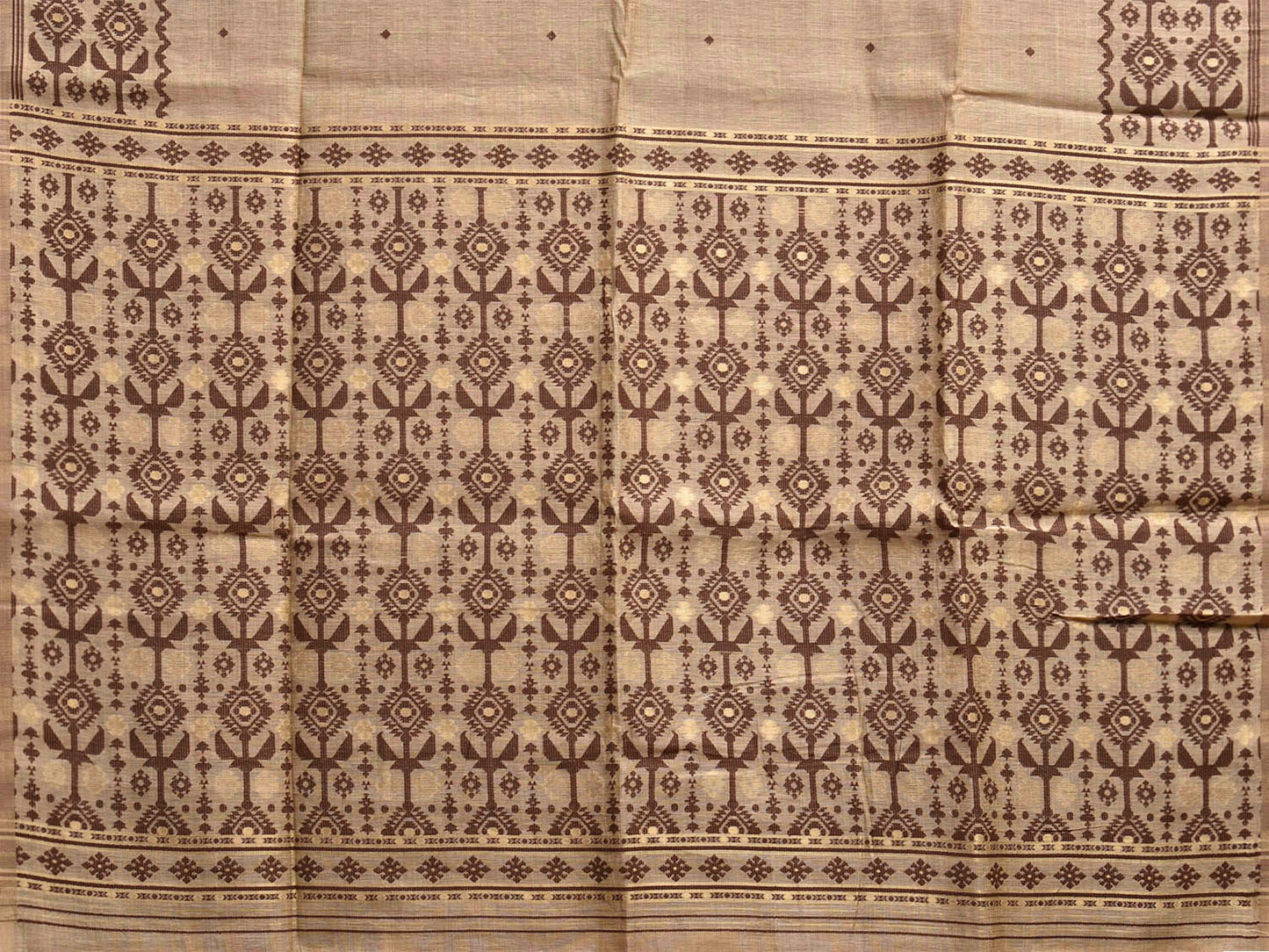 Cream and Fawn Dhakai Jamdani Cotton Viscose Saree with Jamdani Cut Work Design dj0165