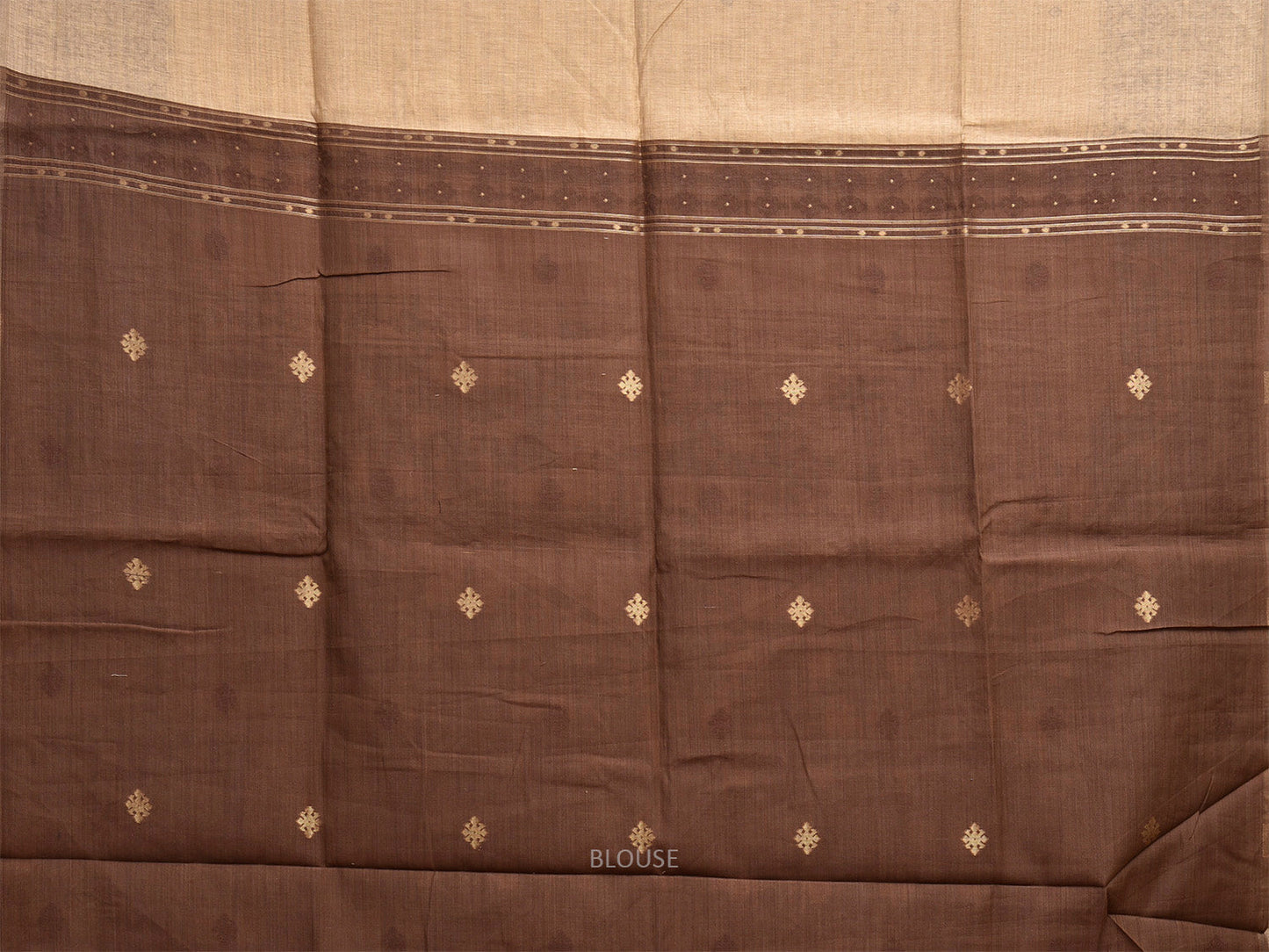 Cream and Fawn Dhakai Jamdani Cotton Viscose Saree with Jamdani Cut Work Design dj0165