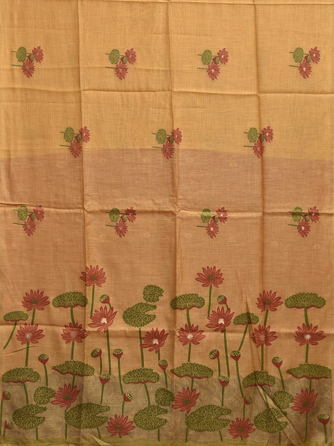 Yellow Dhakai Jamdani Cotton Viscose Saree with Lotus Buta and Pallu Design dj0168