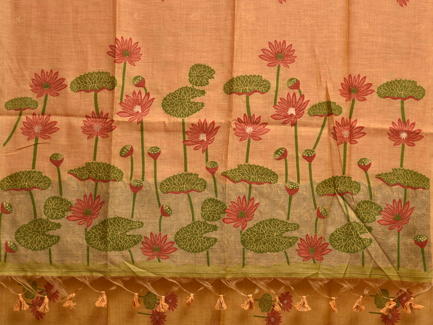 Yellow Dhakai Jamdani Cotton Viscose Saree with Lotus Buta and Pallu Design dj0168