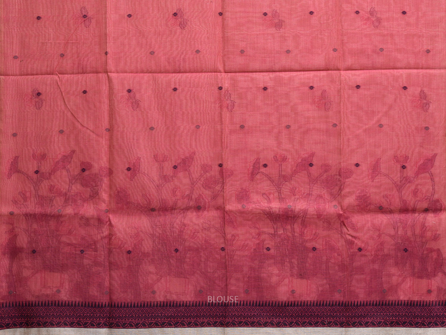 White Dhakai Jamdani Cotton Viscose Saree with Lotus Buta and Cows Pallu Design dj0169