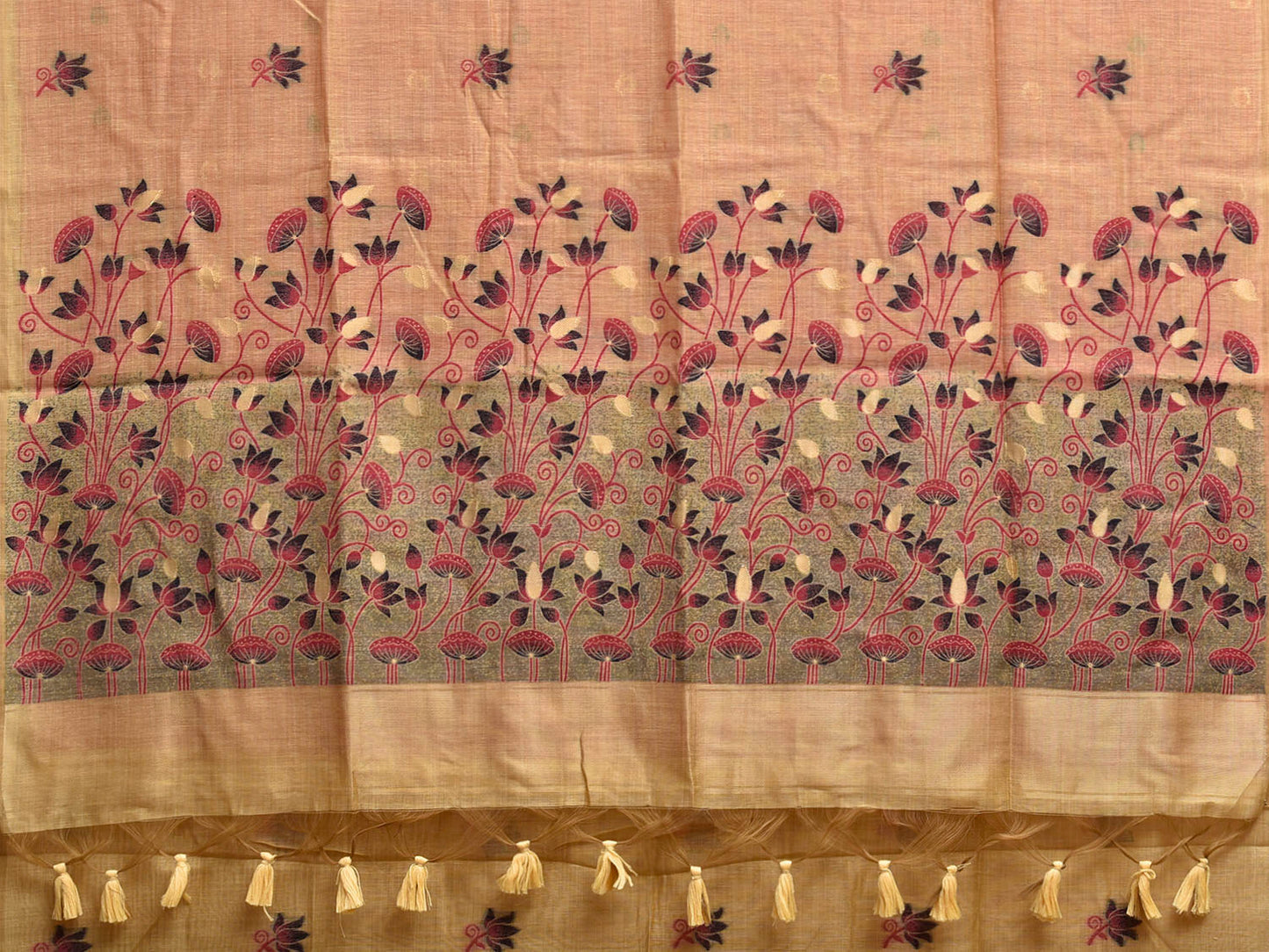 Light Yellow Dhakai Jamdani Cotton Viscose Saree with Lotus Buta and Pallu Design dj0170
