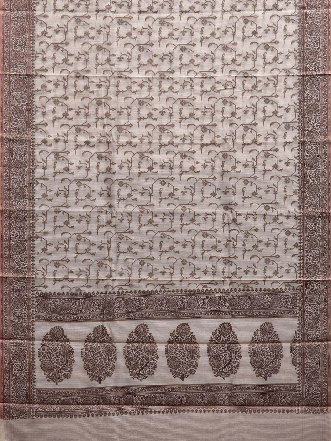 White and Fawn Dhakai Jamdani Cotton Viscose Saree with Border and Pallu Design dj0173