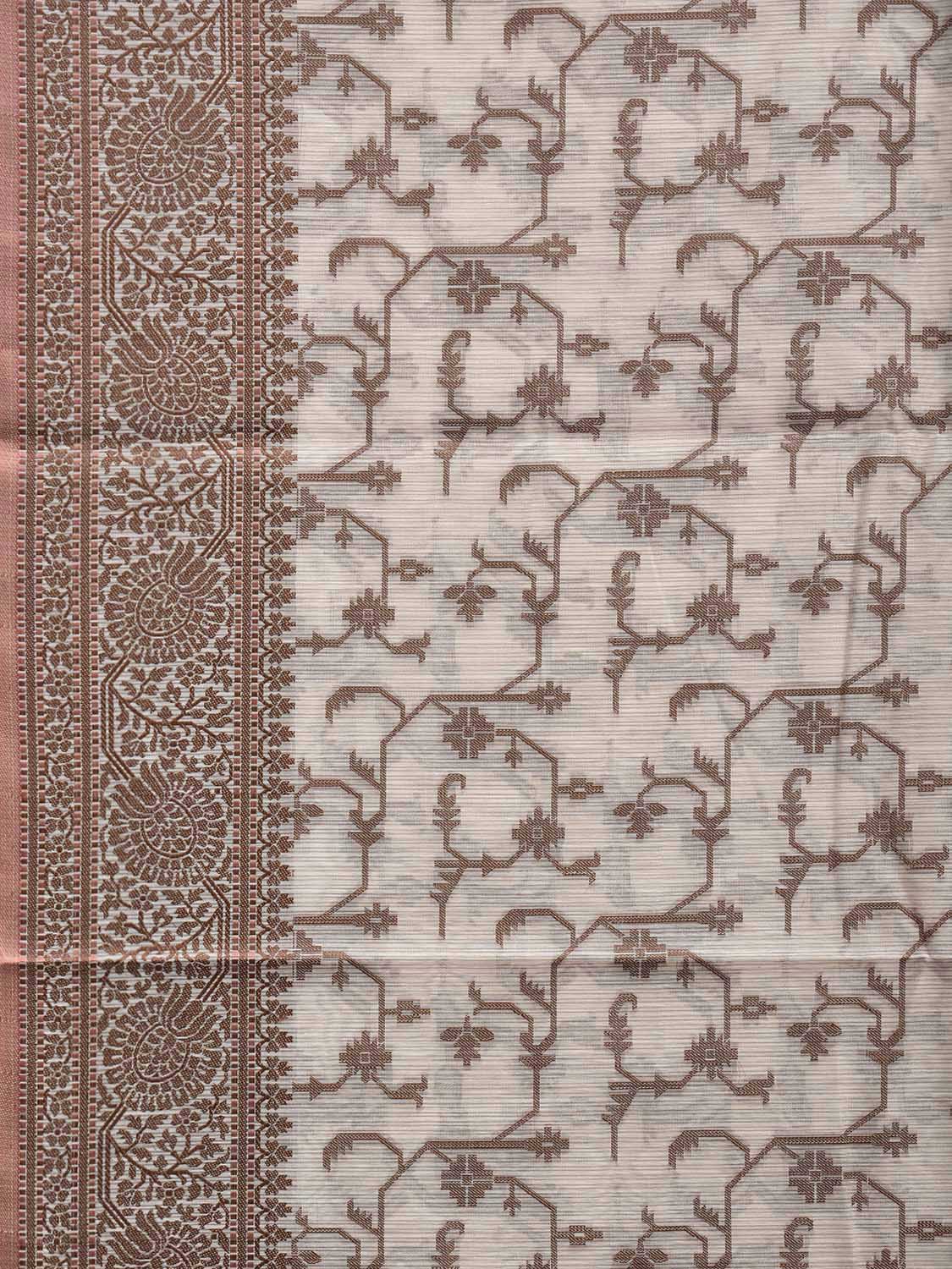 White and Fawn Dhakai Jamdani Cotton Viscose Saree with Border and Pallu Design dj0173