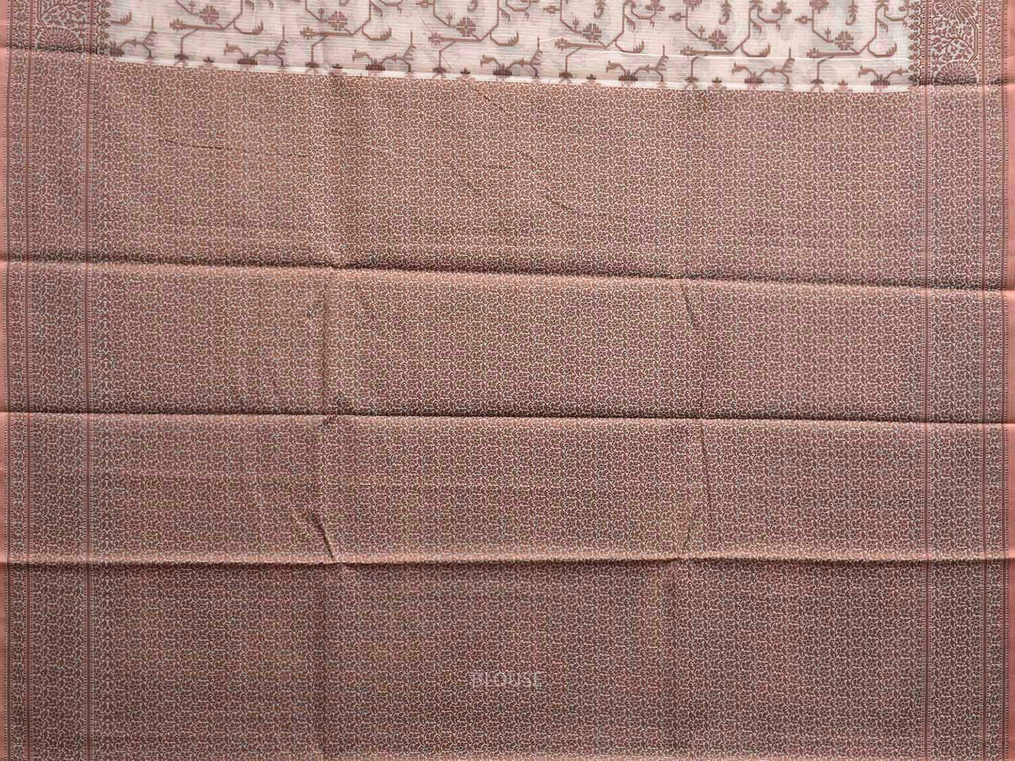 White and Fawn Dhakai Jamdani Cotton Viscose Saree with Border and Pallu Design dj0173