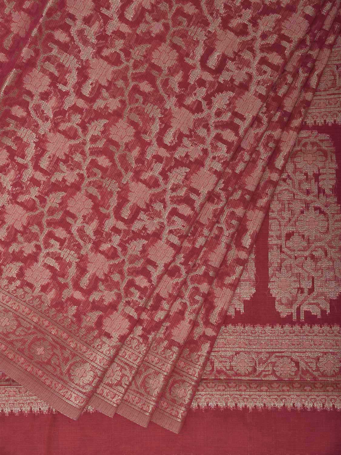 Pink Dhakai Jamdani Cotton Viscose Saree with All Over Floral and Pallu Design dj0176