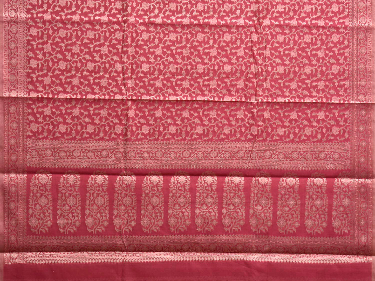 Pink Dhakai Jamdani Cotton Viscose Saree with All Over Floral and Pallu Design dj0176