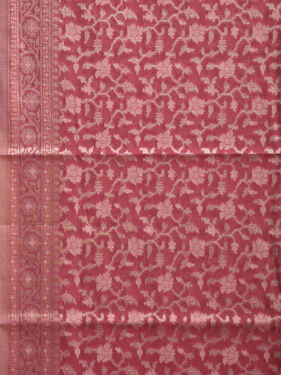 Pink Dhakai Jamdani Cotton Viscose Saree with All Over Floral and Pallu Design dj0176