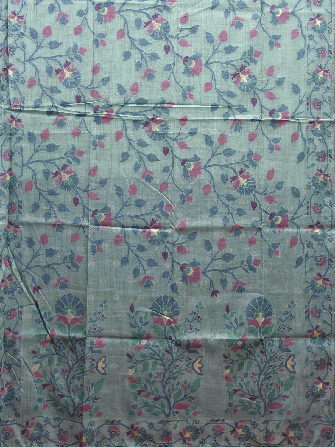 Turquoise Dhakai Jamdani Cotton Viscose Saree with All Over Floral Design dj0182