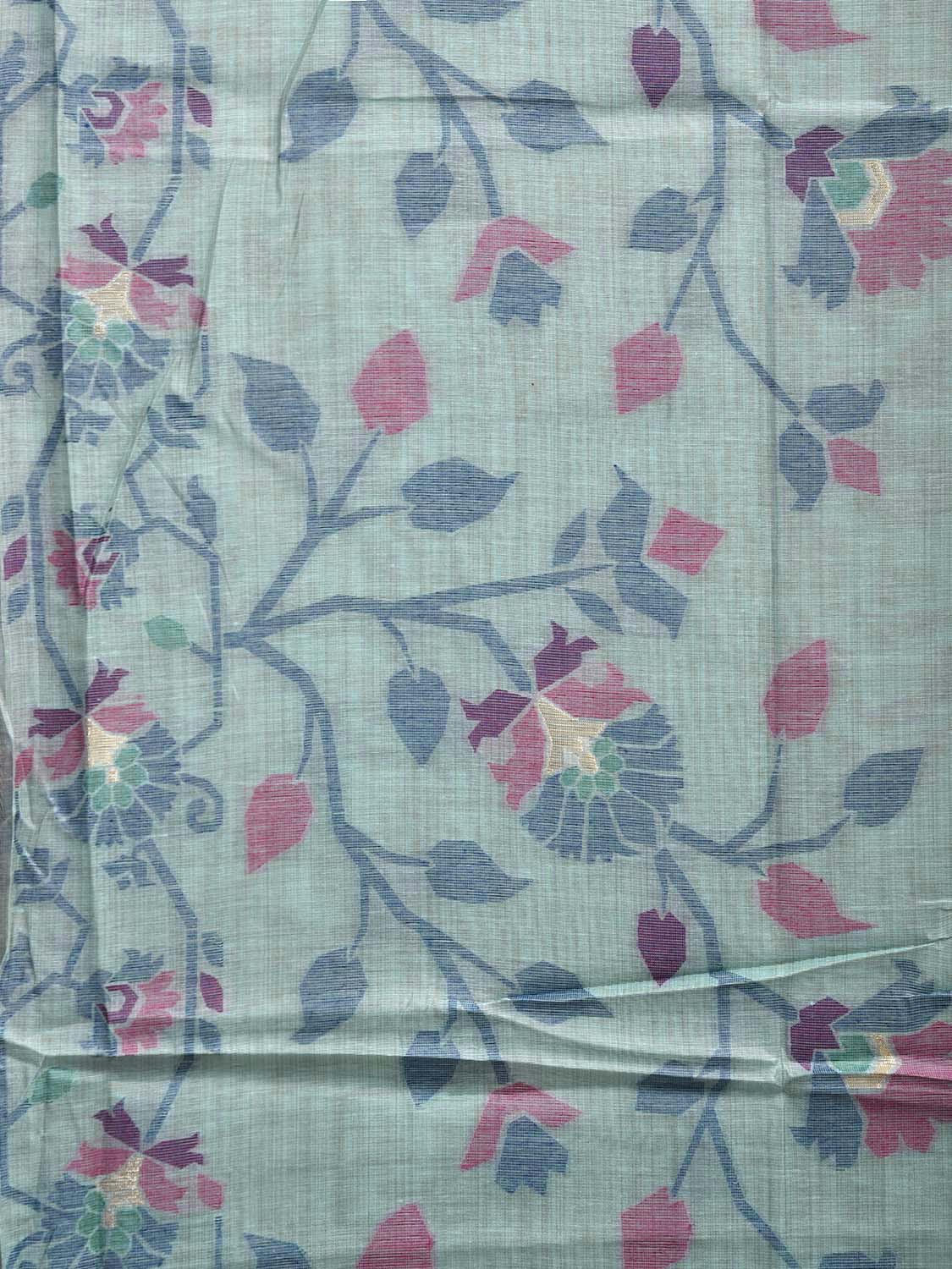 Turquoise Dhakai Jamdani Cotton Viscose Saree with All Over Floral Design dj0182