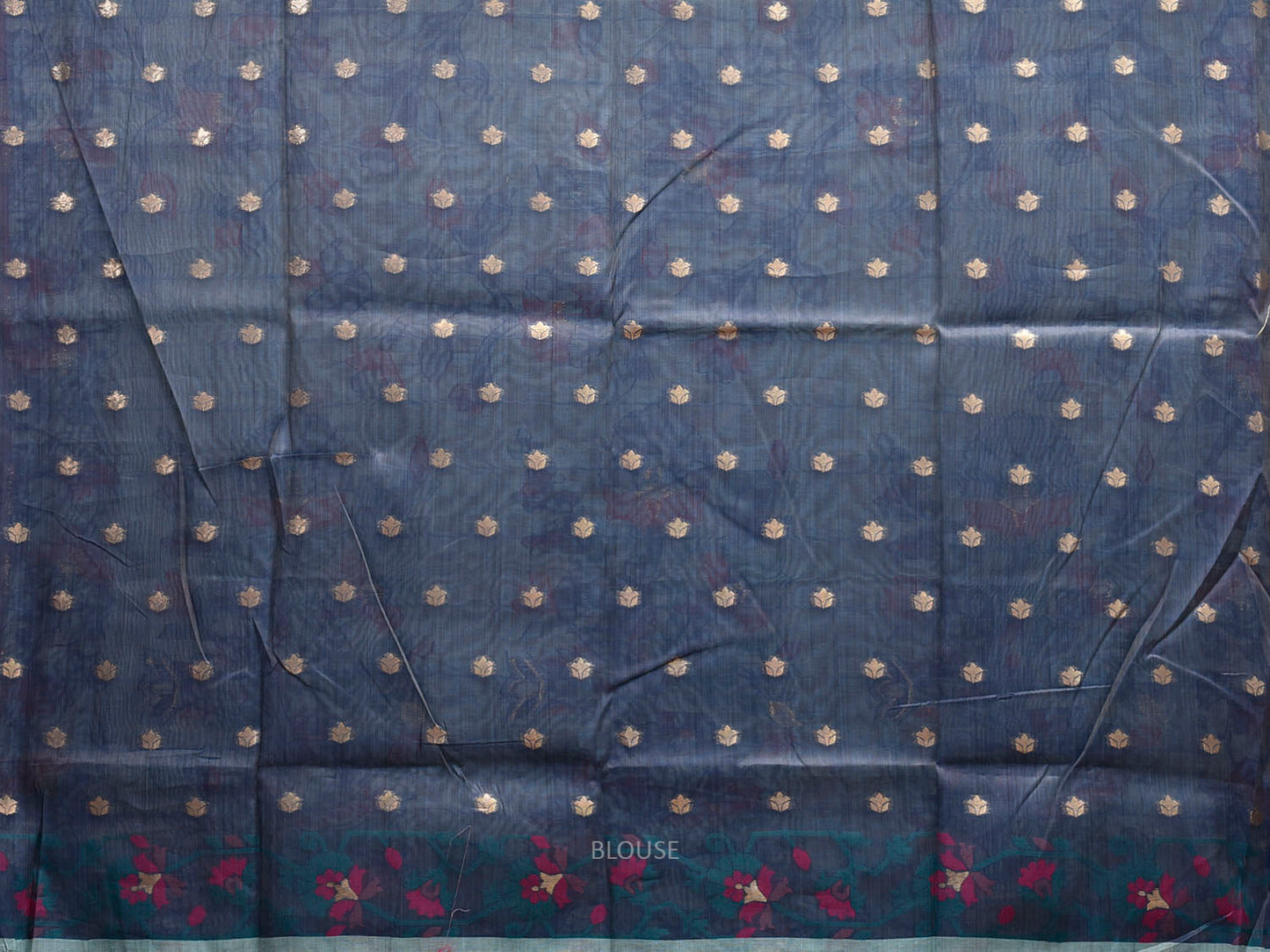 Turquoise Dhakai Jamdani Cotton Viscose Saree with All Over Floral Design dj0182