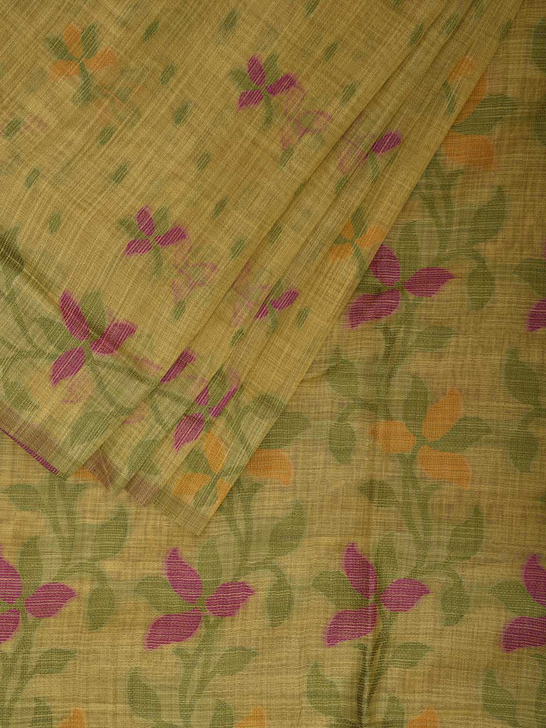 Yellow Dhakai Jamdani Cotton Viscose Saree with Floral Pallu and Border Design dj0183