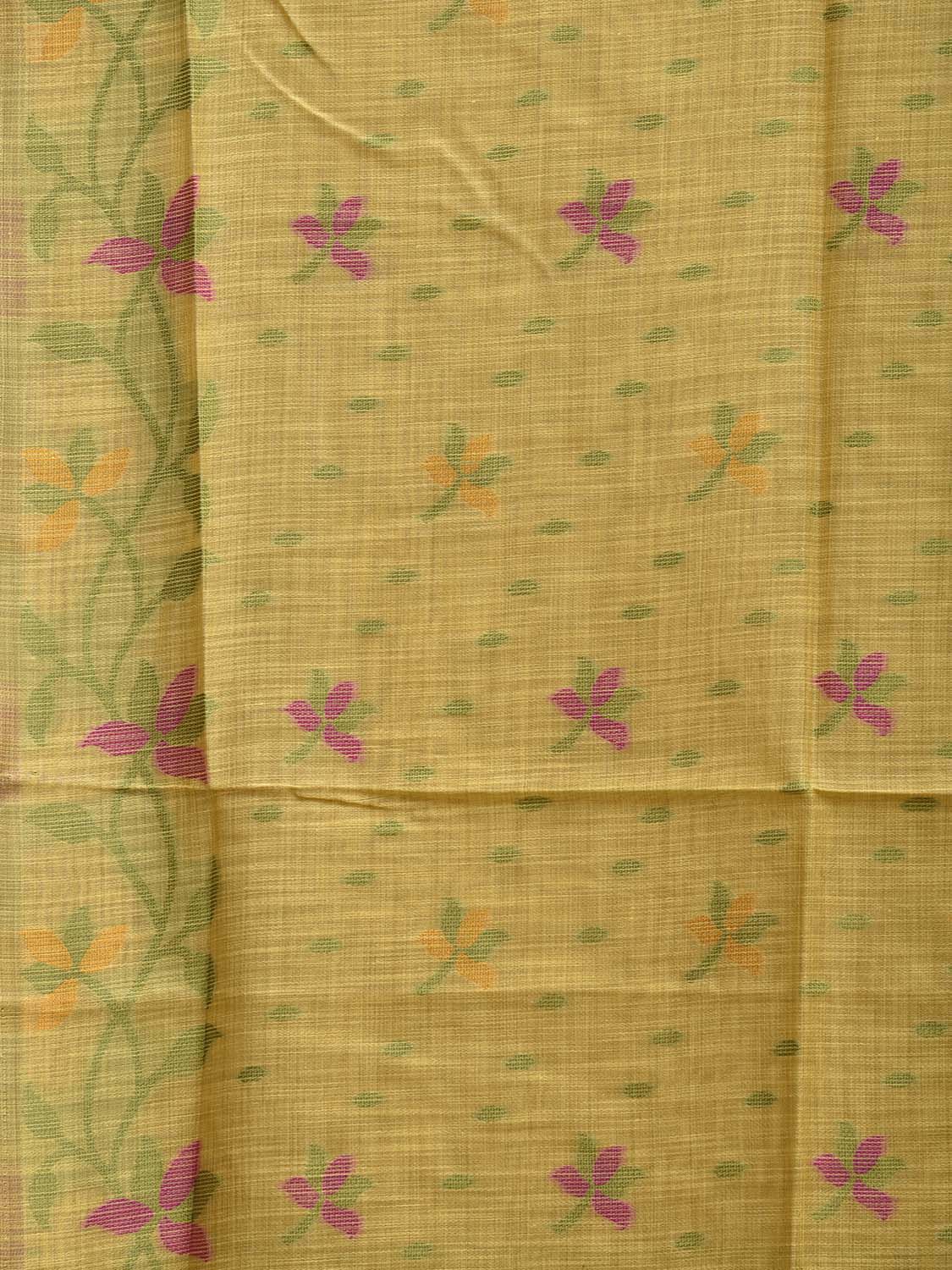 Yellow Dhakai Jamdani Cotton Viscose Saree with Floral Pallu and Border Design dj0183