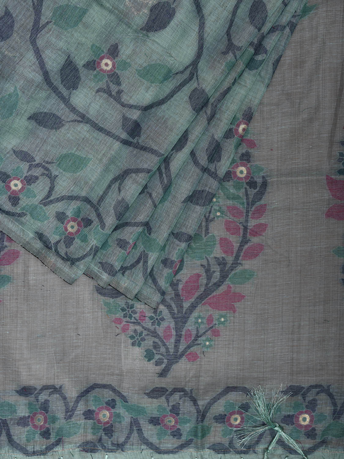 Turquoise Dhakai Jamdani Cotton Viscose Saree with All Over Floral Design dj0184