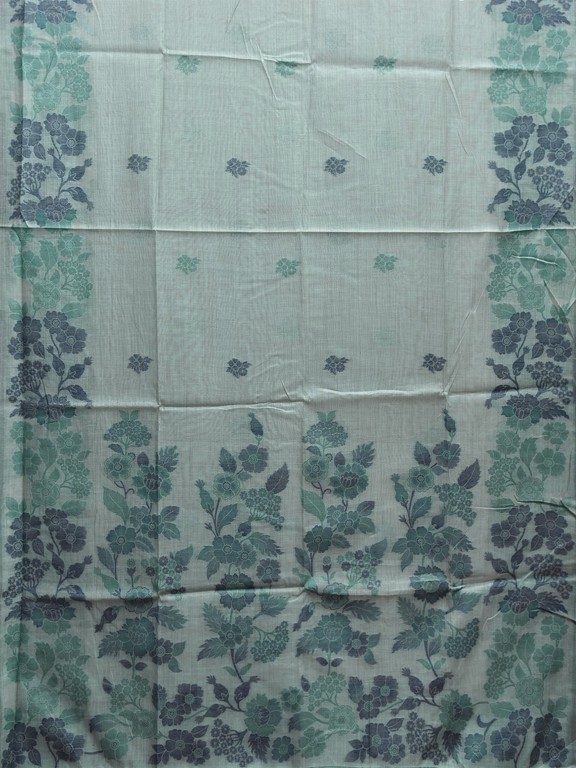 Turquoise Dhakai Jamdani Cotton Viscose Saree with Floral Buta and Pallu Design dj0187