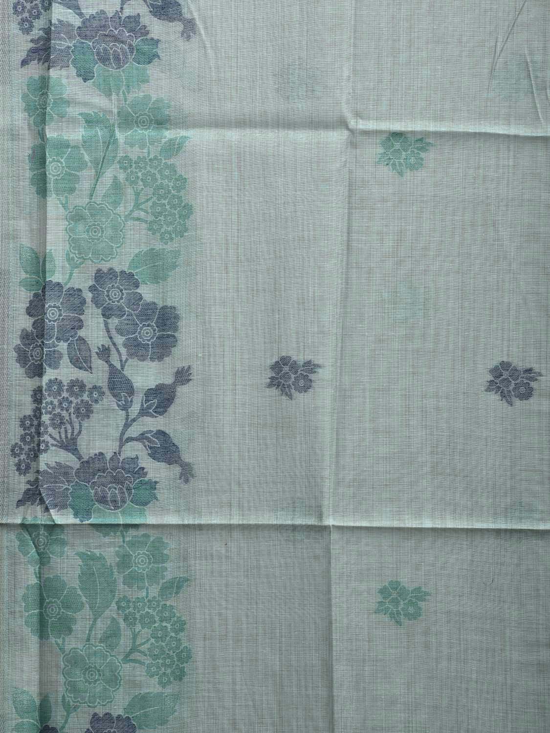 Turquoise Dhakai Jamdani Cotton Viscose Saree with Floral Buta and Pallu Design dj0187