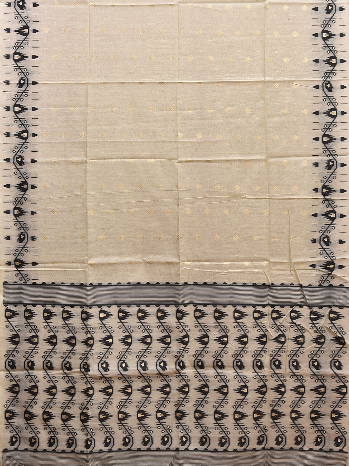White and Black Dhakai Jamdani Cotton Viscose Saree with Border and Pallu Design dj0189