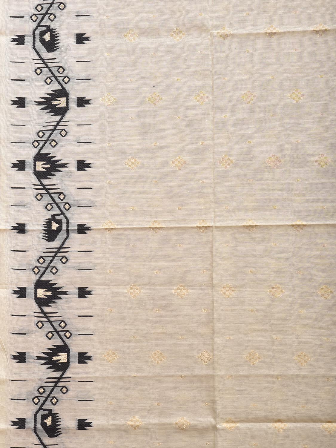 White and Black Dhakai Jamdani Cotton Viscose Saree with Border and Pallu Design dj0189