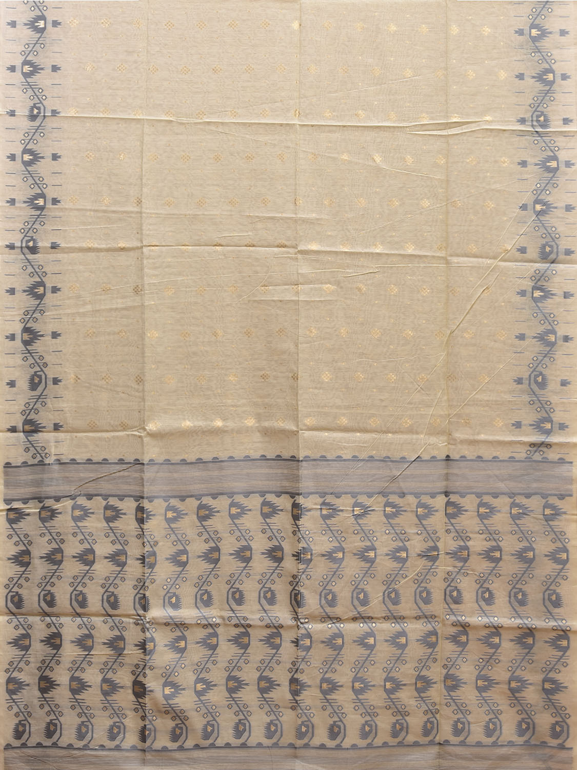 White and Grey Dhakai Jamdani Cotton Viscose Saree with Border and Pallu Design dj0191