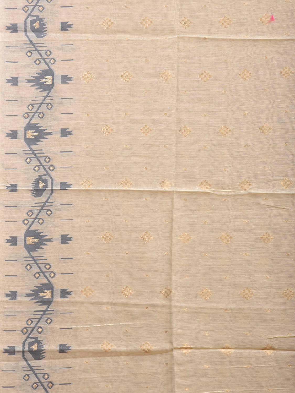 White and Grey Dhakai Jamdani Cotton Viscose Saree with Border and Pallu Design dj0191