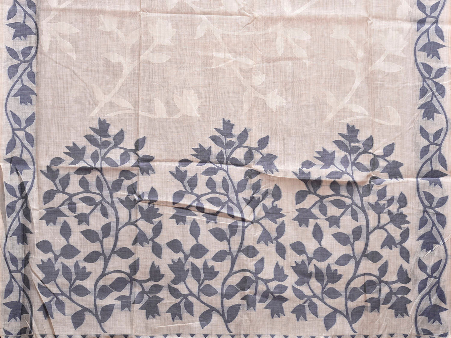 White and Blue Dhakai Jamdani Cotton Viscose Saree with Floral Pallu and Border Design dj0195